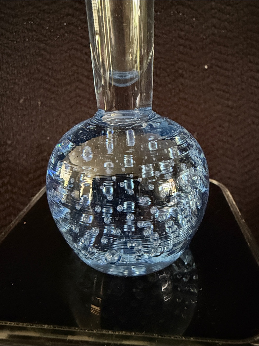 Blue Handblown Glass Bubble Bud Vase - Controlled Bubbles - 9.8” tall